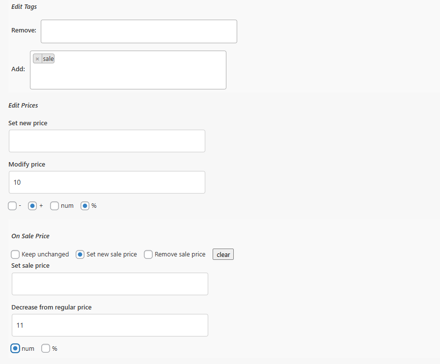 Bulk editing rule builder for WooCommerce